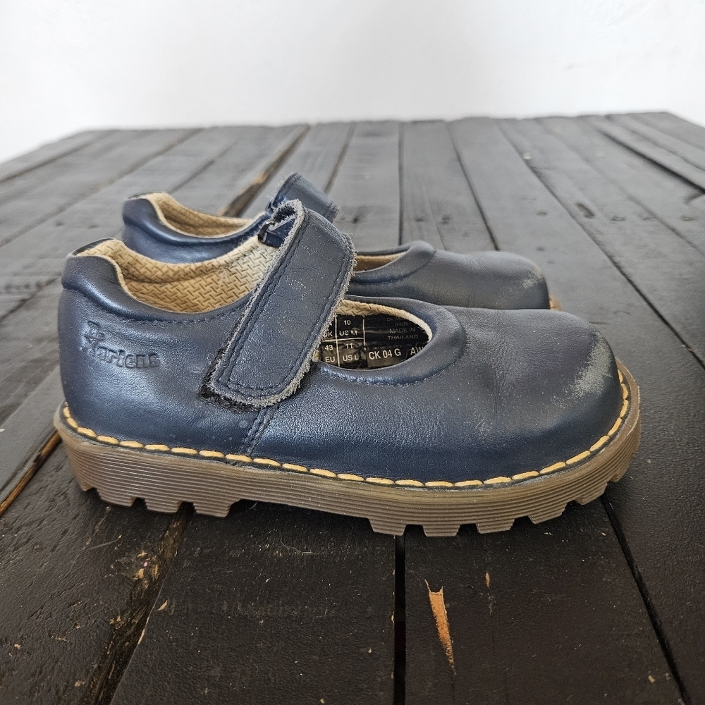 Dr. Martens Kids Girls 10 Navy Blue Leather Dress Shoes Mary Jane Gummy Sole